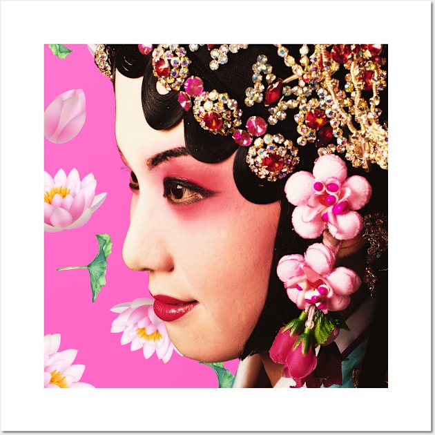 Chinese Opera Star with Lotus Flowers Pink- Hong Kong Retro Wall Art by CRAFTY BITCH